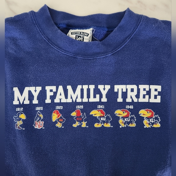 KU Vintage My Family Tree Blue Sweatshirt University of‎ Kansas Jayhawks 80's - Picture 2 of 4